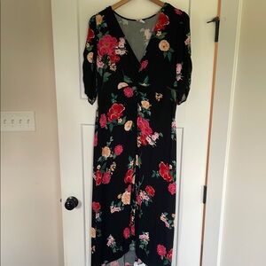 Old Navy Red and Pink Floral Wrap Maxi Dress